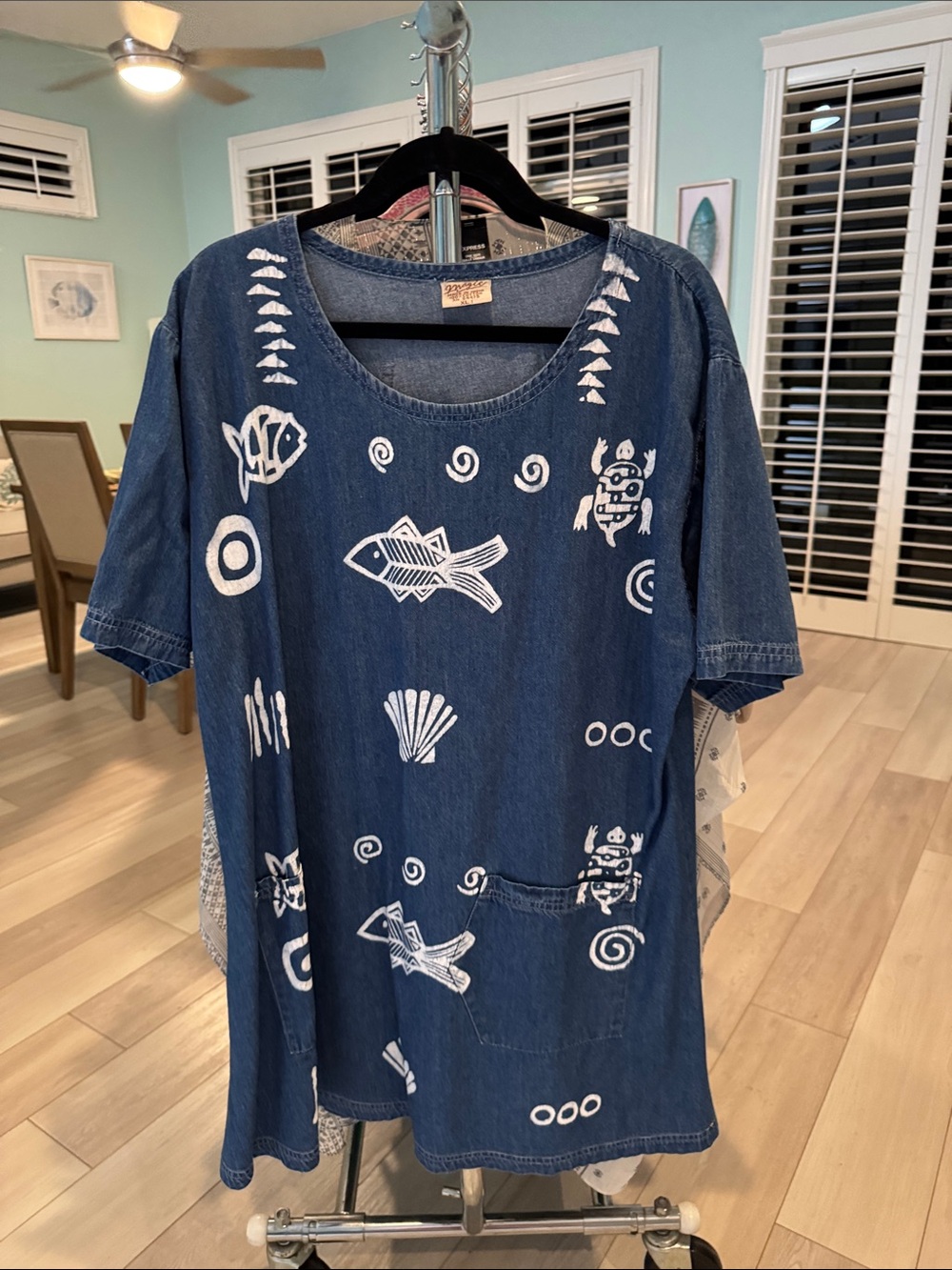 Magic Denim Blue Tunic Dress with White Nautical Prints